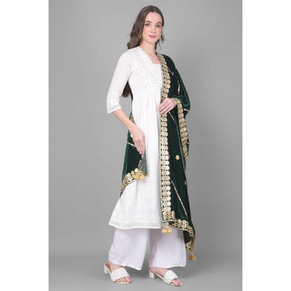 pkrkart Women's Velvet Gotta Patti Dupatta (Green, Length: 2.25 to 2.50 Mtr)