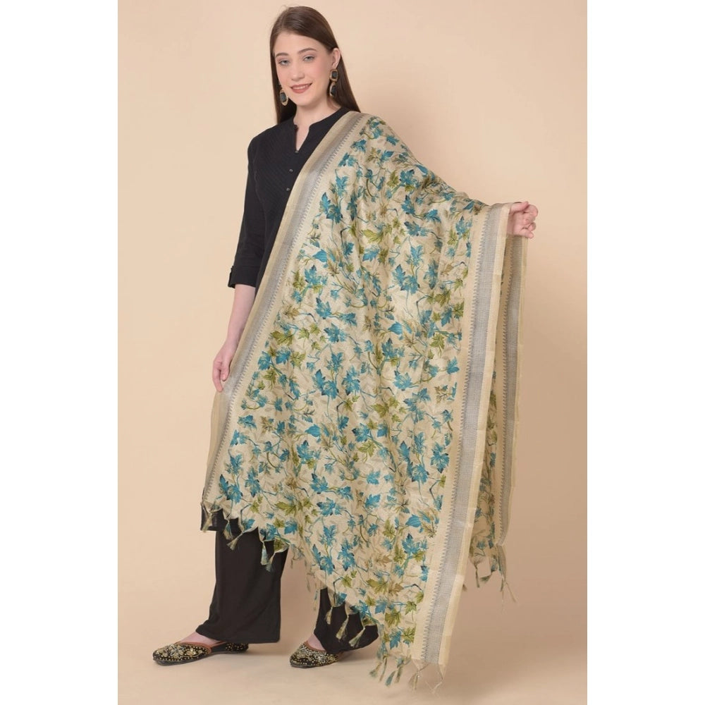 pkrkart Women's Art Silk Printed Dupatta (Gold, Length: 2.25 to 2.50 Mtr)