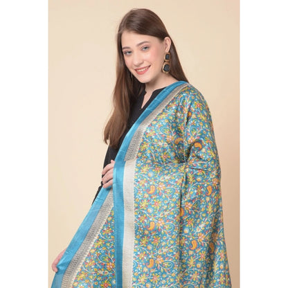 pkrkart Women's Art Silk Printed Dupatta (Turquoise, Length: 2.25 to 2.50 Mtr)