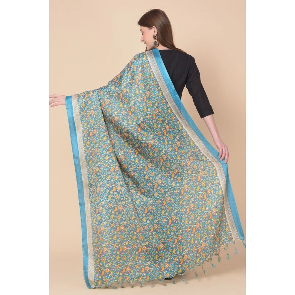 pkrkart Women's Art Silk Printed Dupatta (Turquoise, Length: 2.25 to 2.50 Mtr)