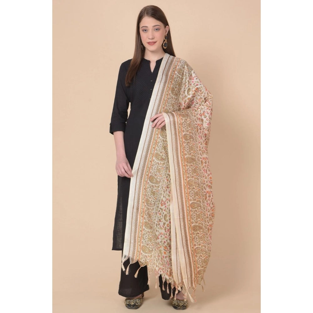 pkrkart Women's Art Silk Printed Dupatta (White, Length: 2.25 to 2.50 Mtr)
