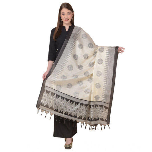 pkrkart Women's Art Silk Printed Dupatta (Black, Length: 2.25 to 2.50 Mtr)