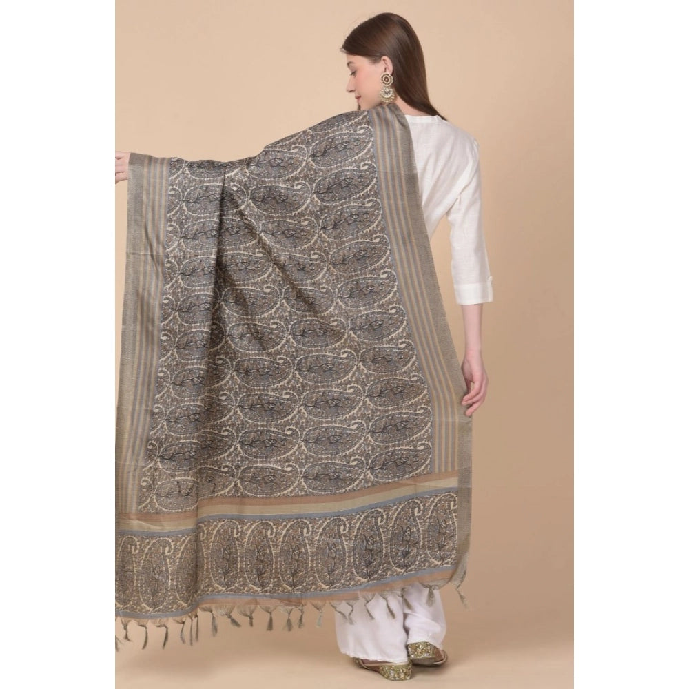 pkrkart Women's Art Silk Printed Dupatta (Grey, Length: 2.25 to 2.50 Mtr)