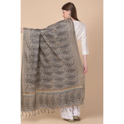 pkrkart Women's Art Silk Printed Dupatta (Grey, Length: 2.25 to 2.50 Mtr)
