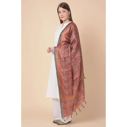 pkrkart Women's Art Silk Printed Dupatta (Orange, Length: 2.25 to 2.50 Mtr)