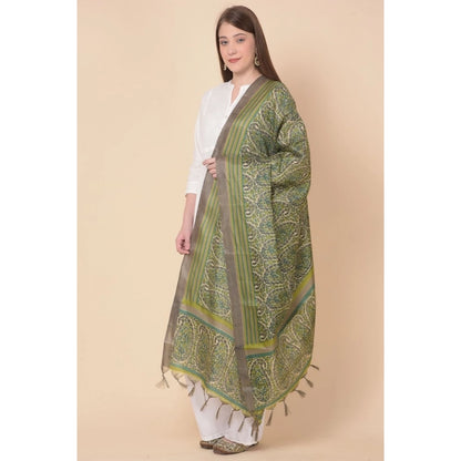 pkrkart Women's Art Silk Printed Dupatta (Green, Length: 2.25 to 2.50 Mtr)