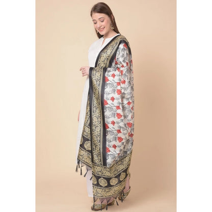 pkrkart Women's Art Silk Printed Dupatta (Black, Length: 2.25 to 2.50 Mtr)