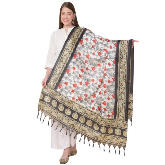 pkrkart Women's Art Silk Printed Dupatta (Black, Length: 2.25 to 2.50 Mtr)
