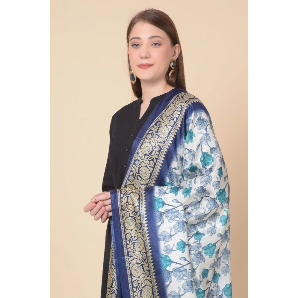 pkrkart Women's Art Silk Printed Dupatta (Blue, Length: 2.25 to 2.50 Mtr)
