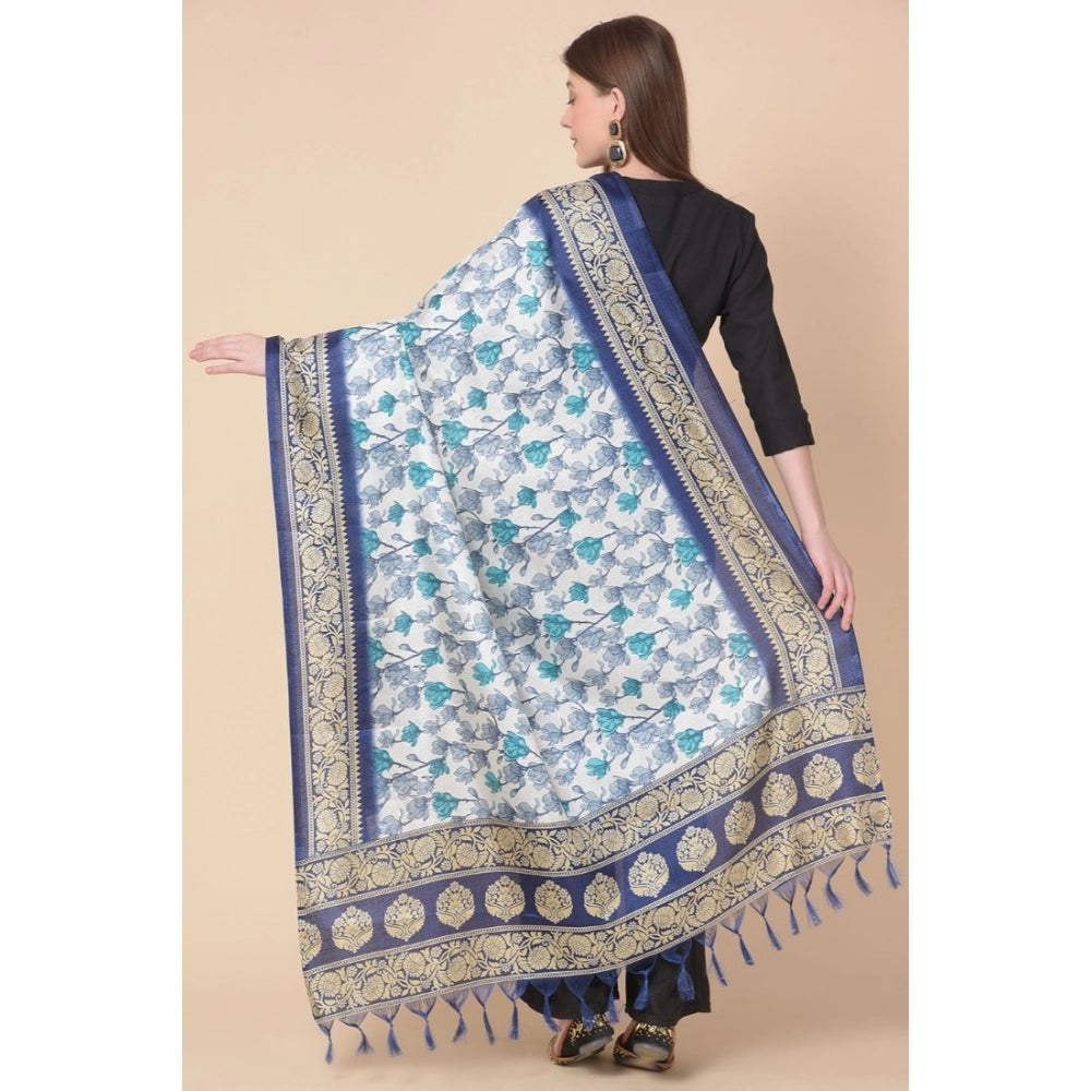 pkrkart Women's Art Silk Printed Dupatta (Blue, Length: 2.25 to 2.50 Mtr)