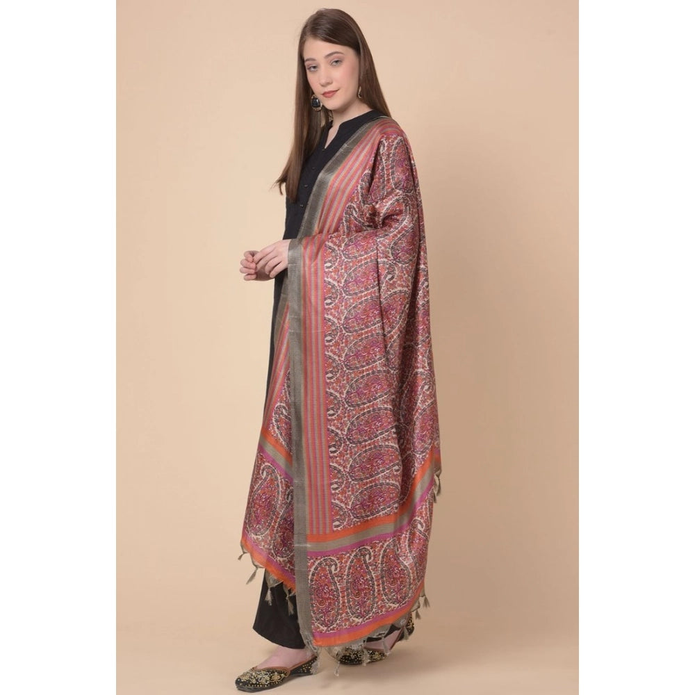 pkrkart Women's Art Silk Printed Dupatta (Grey, Length: 2.25 to 2.50 Mtr)