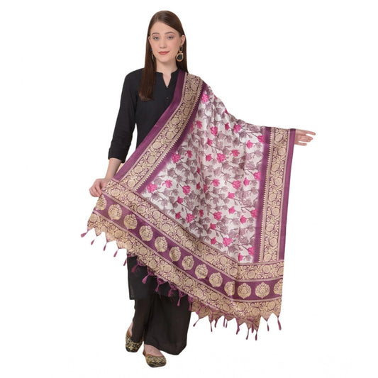 pkrkart Women's Art Silk Printed Dupatta (Purple, Length: 2.25 to 2.50 Mtr)