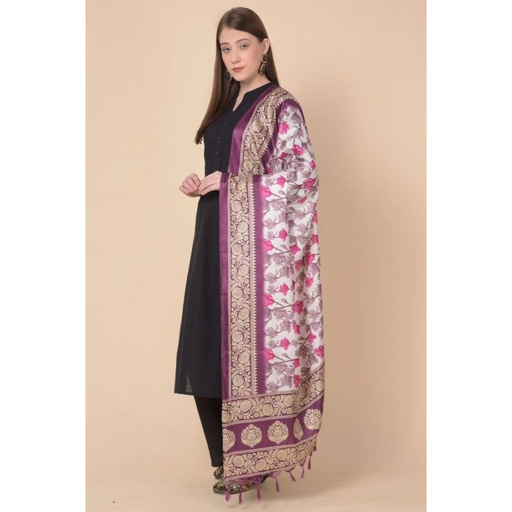 pkrkart Women's Art Silk Printed Dupatta (Purple, Length: 2.25 to 2.50 Mtr)