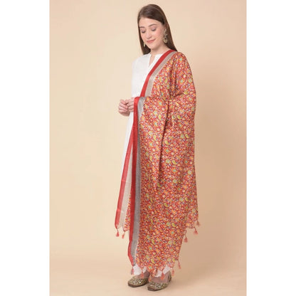 pkrkart Women's Art Silk Printed Dupatta (Red, Length: 2.25 to 2.50 Mtr)