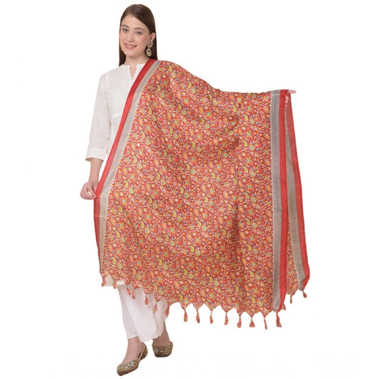 pkrkart Women's Art Silk Printed Dupatta (Red, Length: 2.25 to 2.50 Mtr)