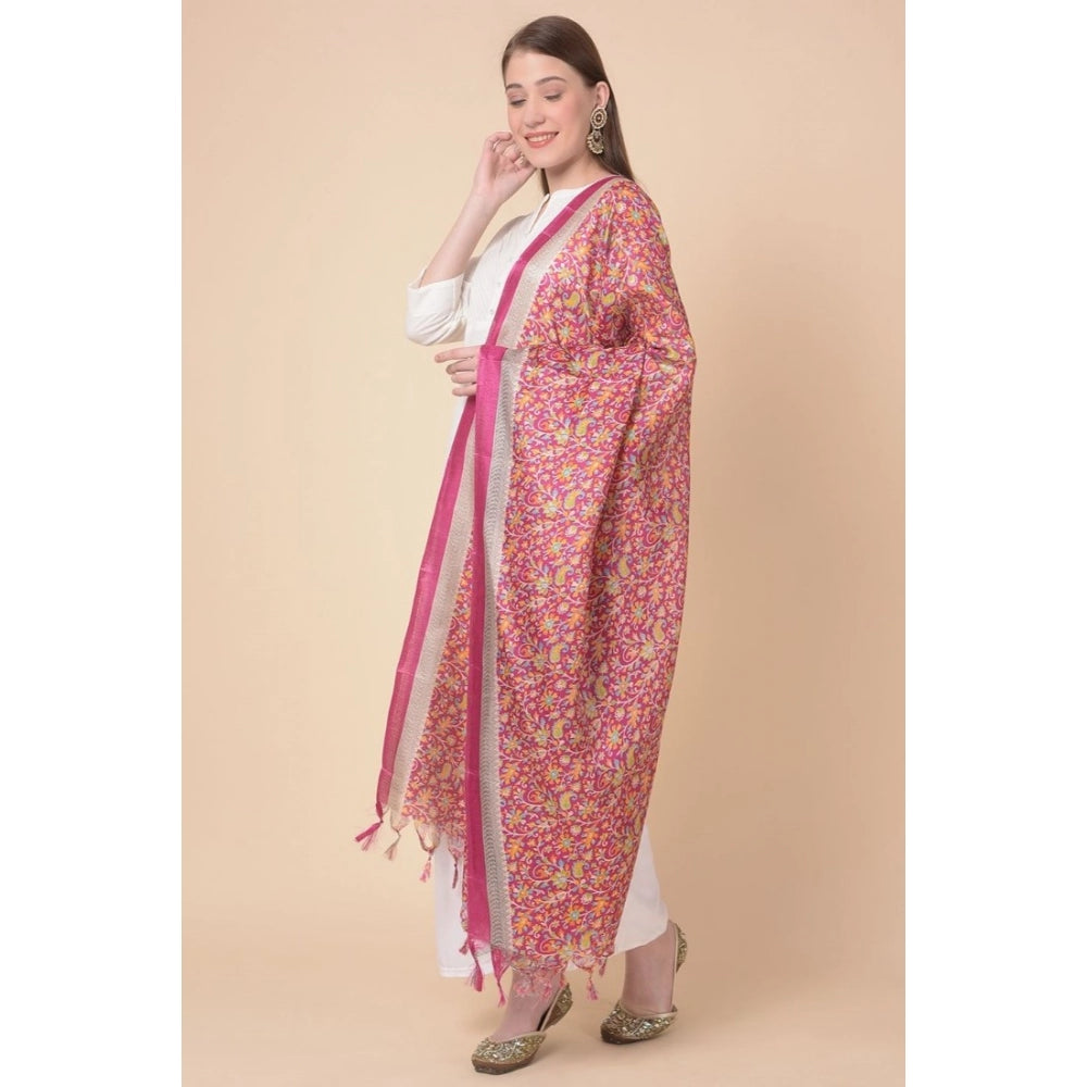 pkrkart Women's Art Silk Printed Dupatta (Pink, Length: 2.25 to 2.50 Mtr)