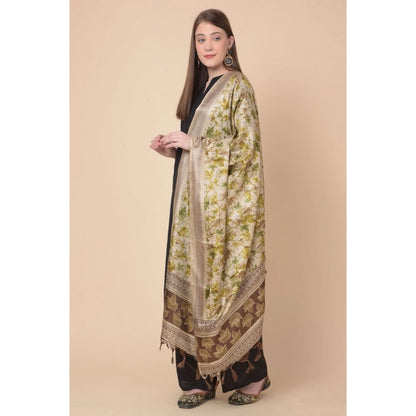 pkrkart Women's Art Silk Printed Dupatta (Gold, Length: 2.25 to 2.50 Mtr)
