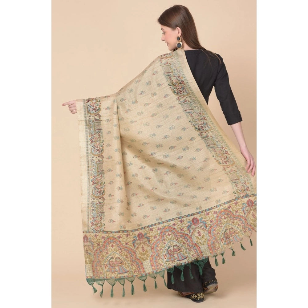 pkrkart Women's Art Silk Printed Dupatta (Gold, Length: 2.25 to 2.50 Mtr)