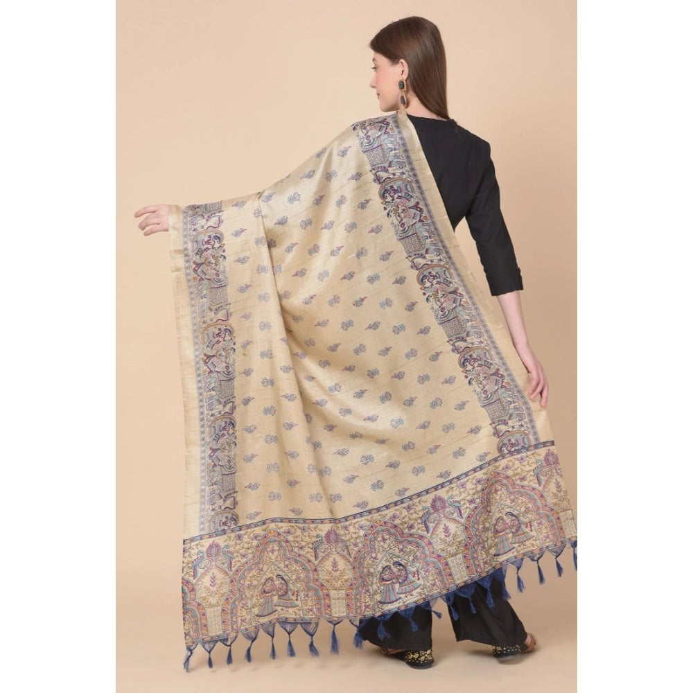 pkrkart Women's Art Silk Printed Dupatta (Gold, Length: 2.25 to 2.50 Mtr)