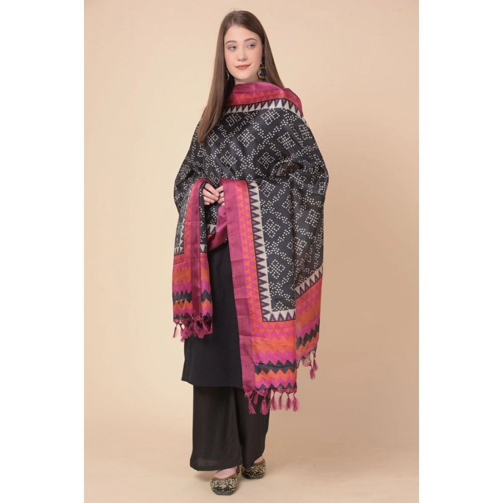 pkrkart Women's Art Silk Printed Dupatta (Black, Length: 2.25 to 2.50 Mtr)