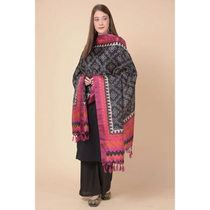 pkrkart Women's Art Silk Printed Dupatta (Black, Length: 2.25 to 2.50 Mtr)