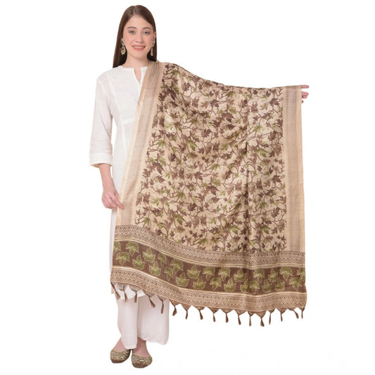 pkrkart Women's Art Silk Printed Dupatta (Gold, Length: 2.25 to 2.50 Mtr)