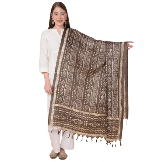 pkrkart Women's Art Silk Printed Dupatta (Brown, Length: 2.25 to 2.50 Mtr)
