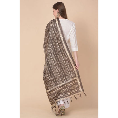 pkrkart Women's Art Silk Printed Dupatta (Brown, Length: 2.25 to 2.50 Mtr)