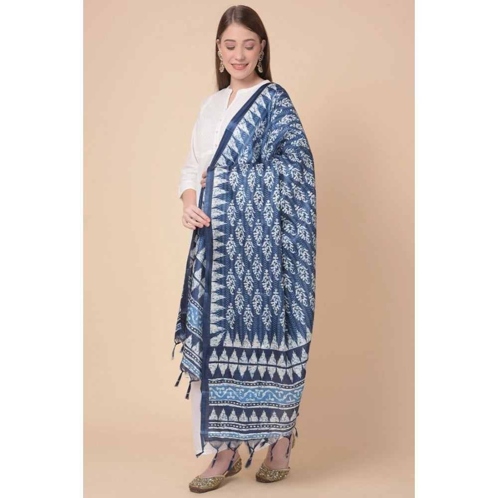 pkrkart Women's Art Silk Printed Dupatta (Blue, Length: 2.25 to 2.50 Mtr)