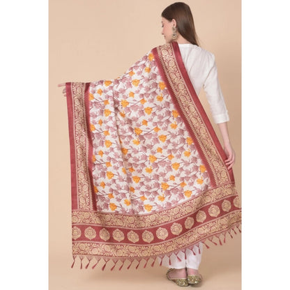 pkrkart Women's Art Silk Printed Dupatta (Maroon, Length: 2.25 to 2.50 Mtr)
