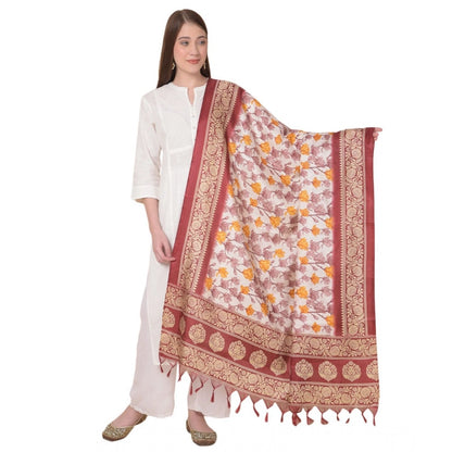 pkrkart Women's Art Silk Printed Dupatta (Maroon, Length: 2.25 to 2.50 Mtr)