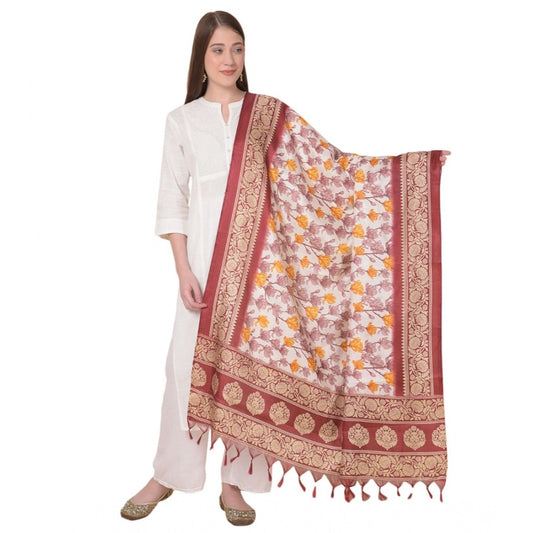 pkrkart Women's Art Silk Printed Dupatta (Maroon, Length: 2.25 to 2.50 Mtr)