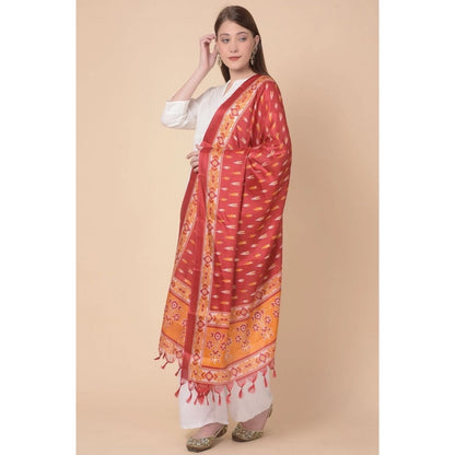 pkrkart Women's Art Silk Printed Dupatta (Red, Length: 2.25 to 2.50 Mtr)