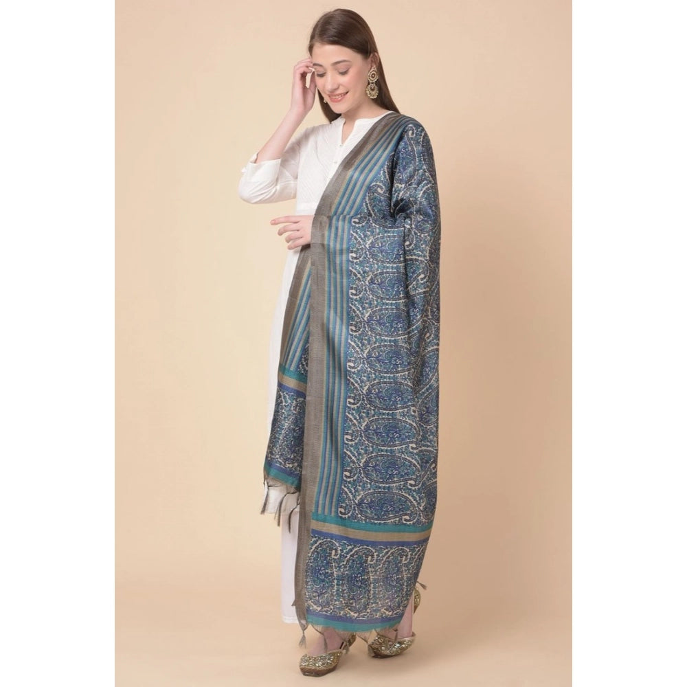 pkrkart Women's Art Silk Printed Dupatta (Blue, Length: 2.25 to 2.50 Mtr)