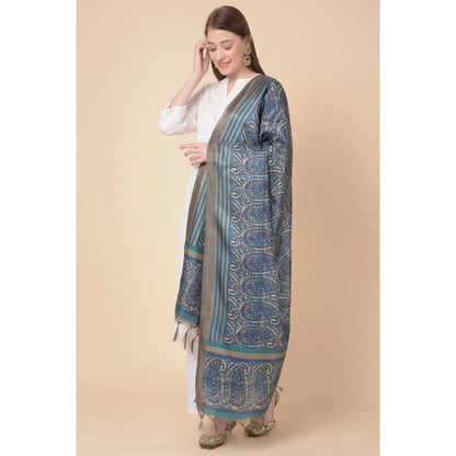 pkrkart Women's Art Silk Printed Dupatta (Blue, Length: 2.25 to 2.50 Mtr)