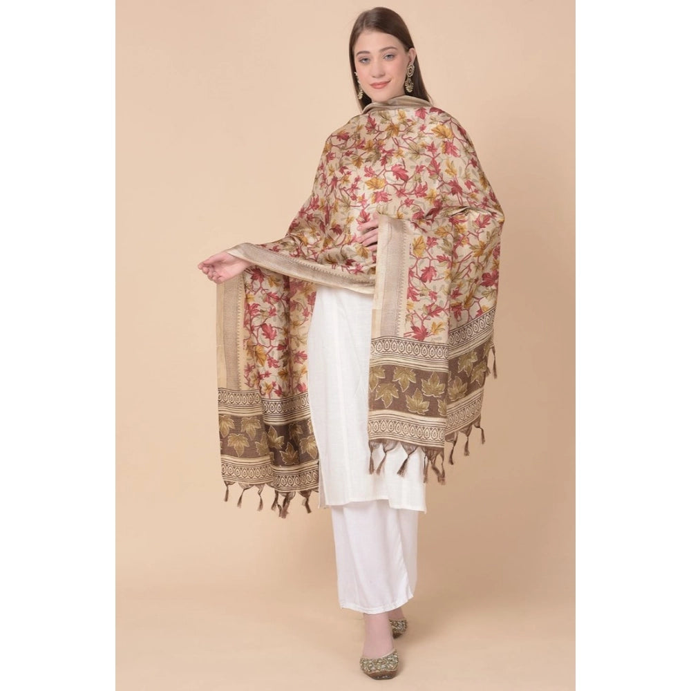 pkrkart Women's Art Silk Printed Dupatta (Gold, Length: 2.25 to 2.50 Mtr)