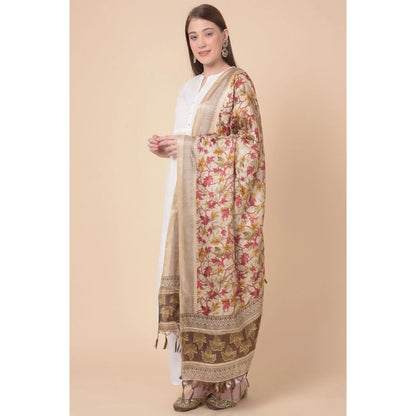 pkrkart Women's Art Silk Printed Dupatta (Gold, Length: 2.25 to 2.50 Mtr)