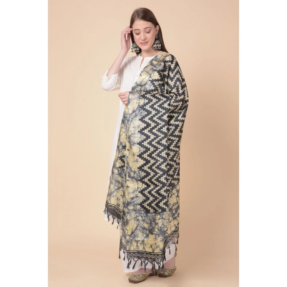pkrkart Women's Art Silk Printed Dupatta (Black, Length: 2.25 to 2.50 Mtr)