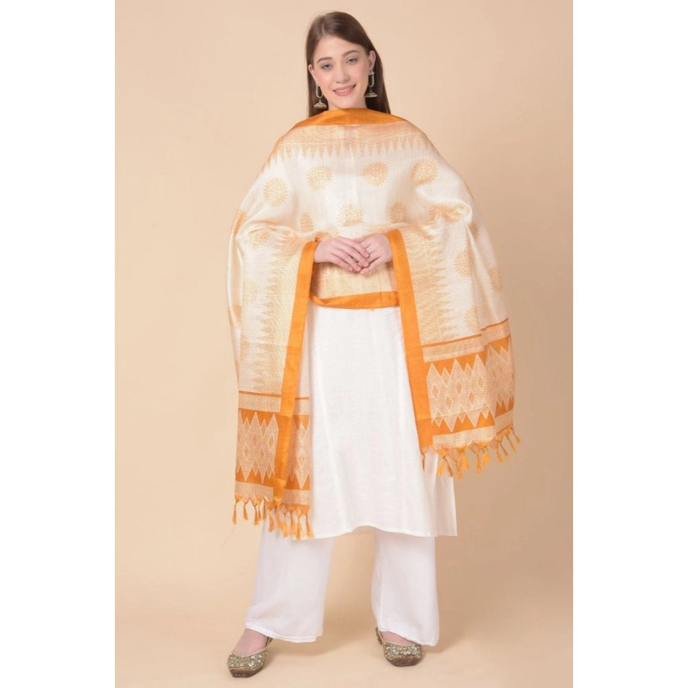 pkrkart Women's Art Silk Printed Dupatta (Orange, Length: 2.25 to 2.50 Mtr)
