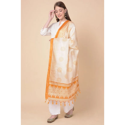 pkrkart Women's Art Silk Printed Dupatta (Orange, Length: 2.25 to 2.50 Mtr)