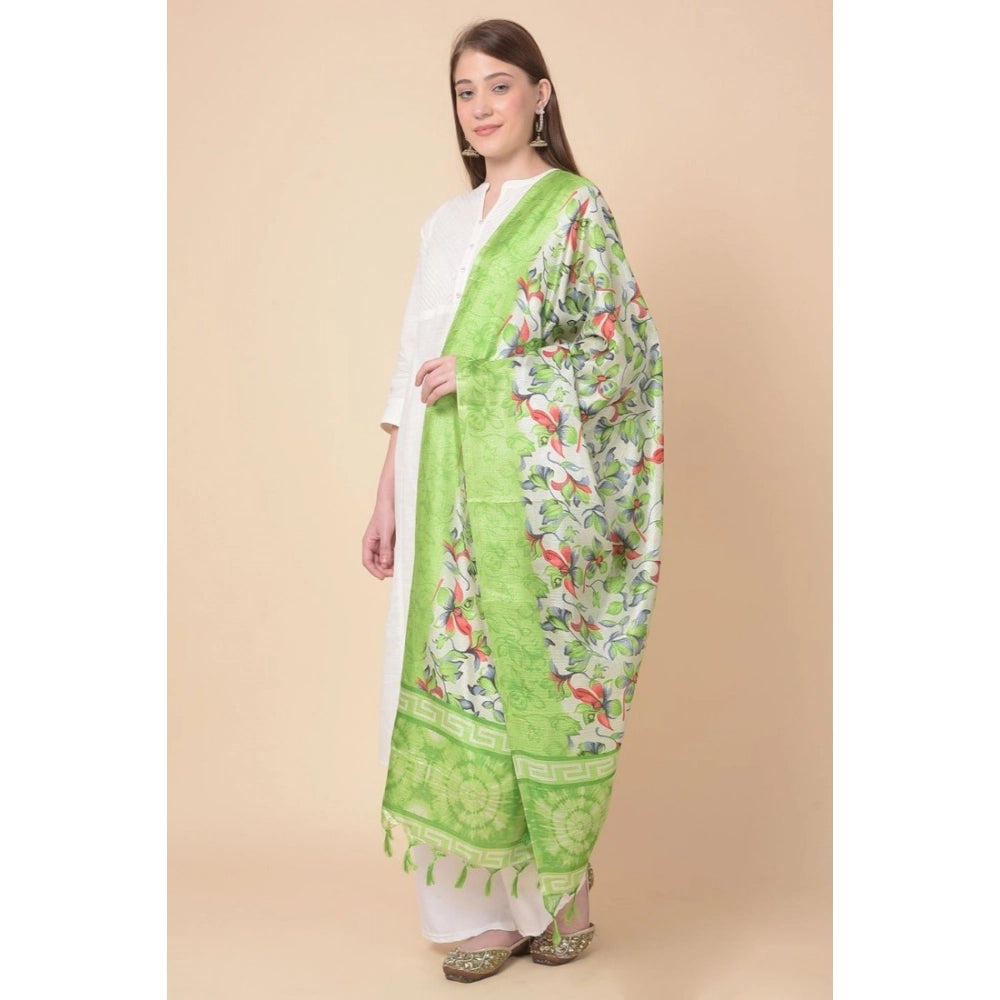 pkrkart Women's Art Silk Printed Dupatta (Light Green, Length: 2.25 to 2.50 Mtr)