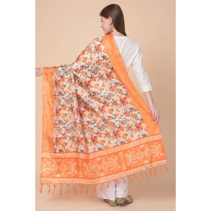 pkrkart Women's Art Silk Printed Dupatta (Orange, Length: 2.25 to 2.50 Mtr)