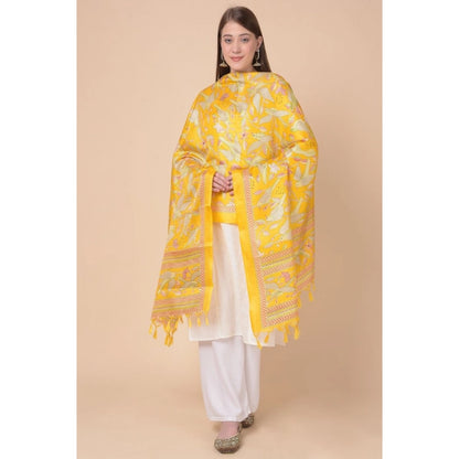 pkrkart Women's Art Silk Printed Dupatta (Yellow, Length: 2.25 to 2.50 Mtr)