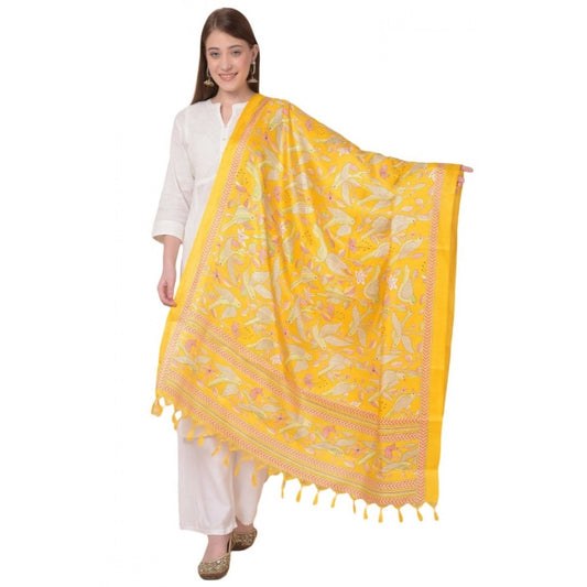 pkrkart Women's Art Silk Printed Dupatta (Yellow, Length: 2.25 to 2.50 Mtr)