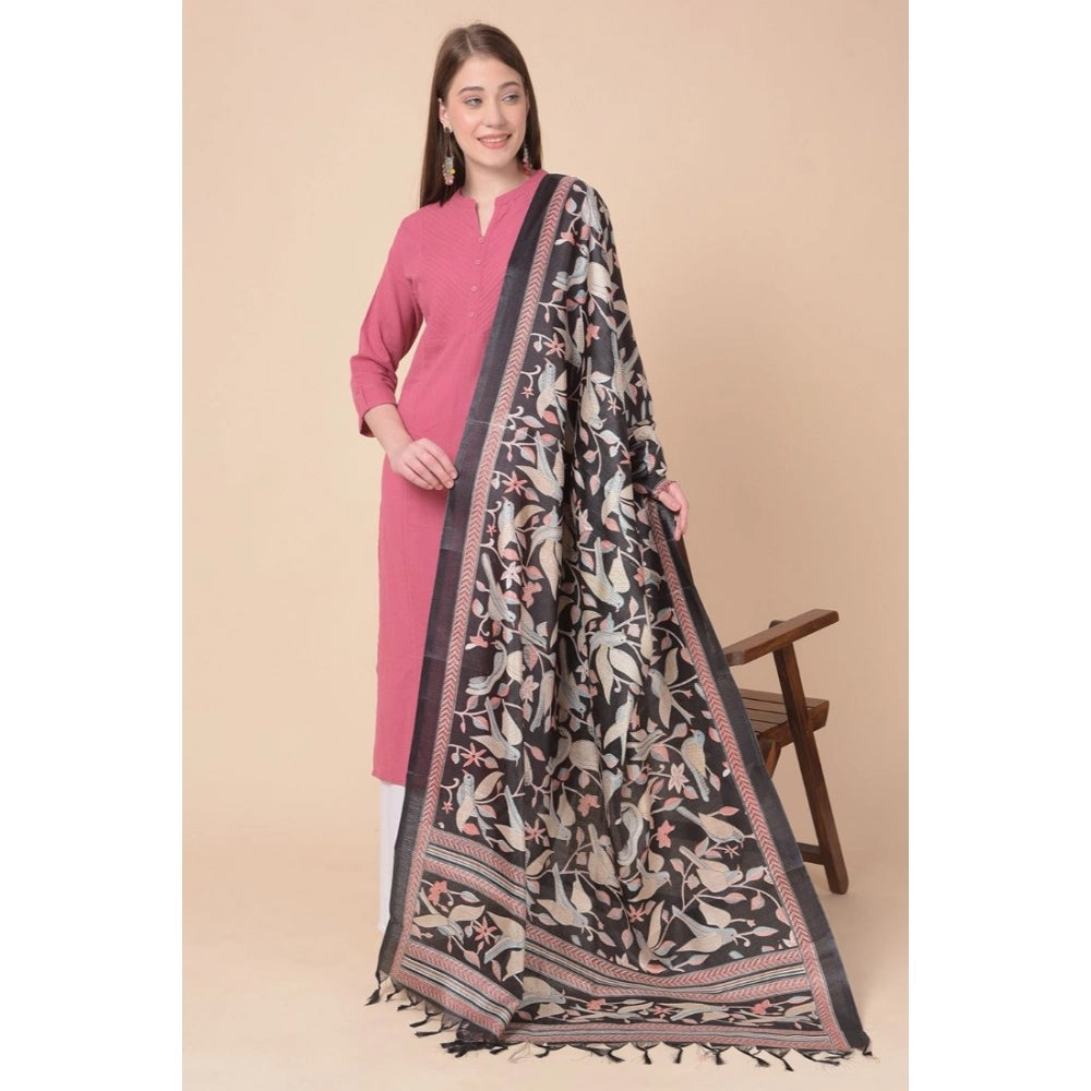 pkrkart Women's Art Silk Printed Dupatta (Black, Length: 2.25 to 2.50 Mtr)