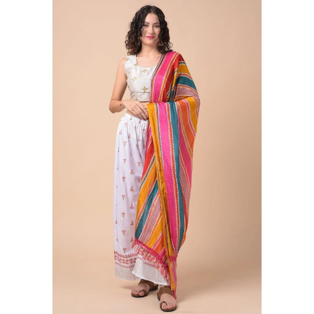 pkrkart Women's Chanderi Printed Dupatta (Multicolor, Length: 2.25 to 2.50 Mtr)
