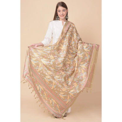 pkrkart Women's Art Silk Printed Dupatta (Light Brown, Length: 2.25 to 2.50 Mtr)