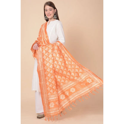 pkrkart Women's Art Silk Printed Dupatta (Orange, Length: 2.25 to 2.50 Mtr)