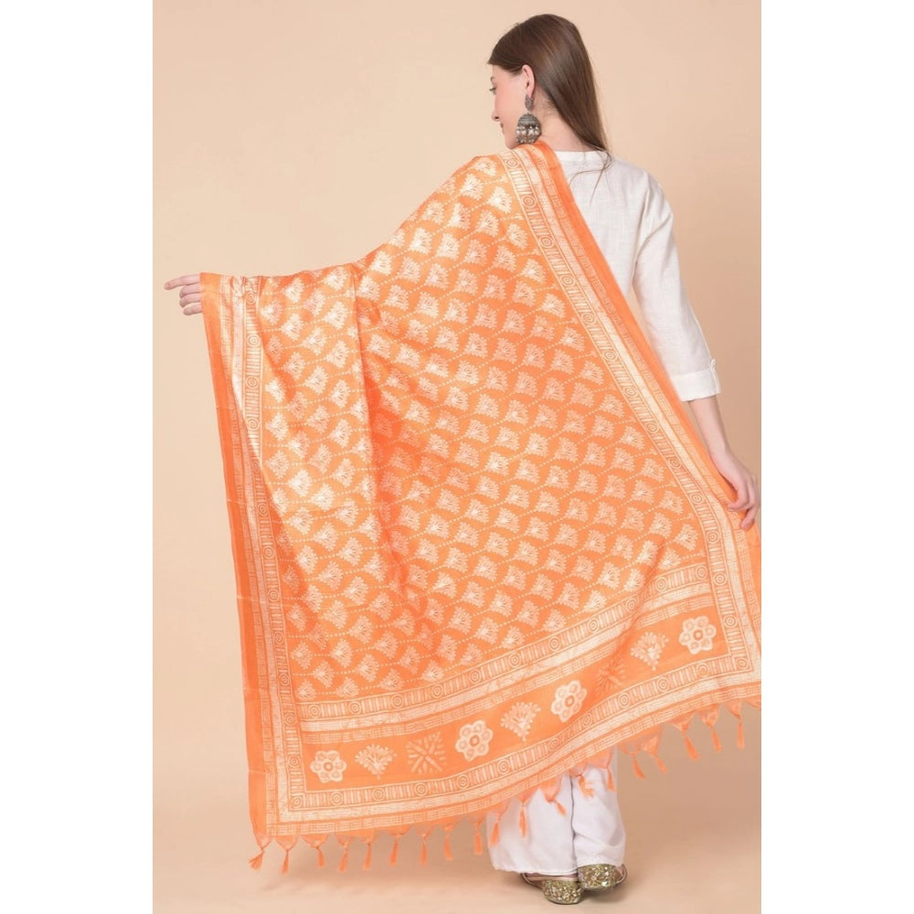 pkrkart Women's Art Silk Printed Dupatta (Orange, Length: 2.25 to 2.50 Mtr)