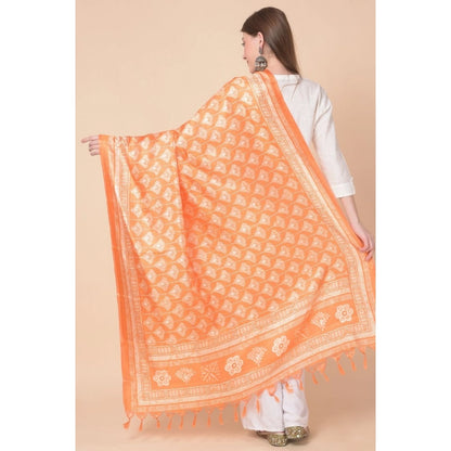 pkrkart Women's Art Silk Printed Dupatta (Orange, Length: 2.25 to 2.50 Mtr)